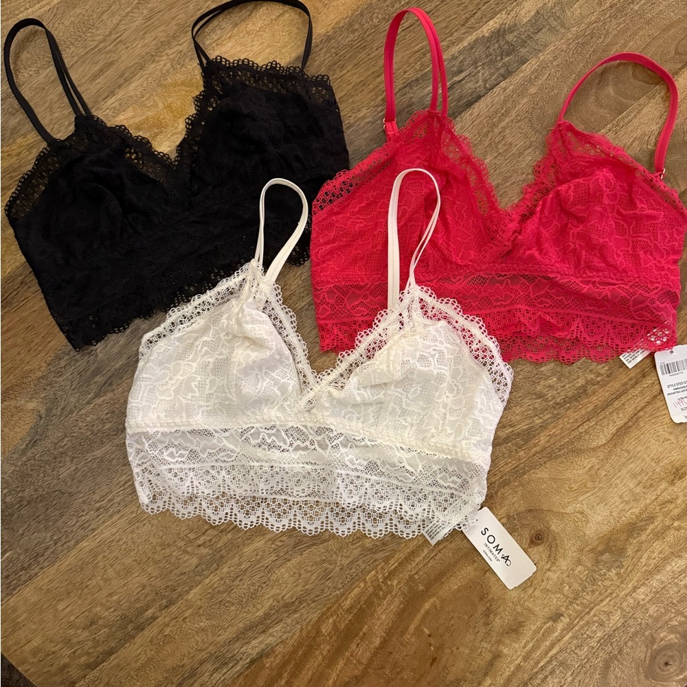 Soma Lace Bandeau Trio - Black, Red, White